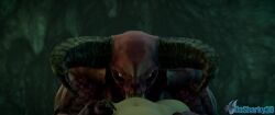 1boy 1girls 3d animated baron_of_hell_(doom) dasharky3d deepthroat demon demon_girl demon_horns doom fellatio female looking_at_viewer male pov tagme video