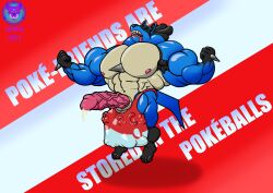 abs absurd_res anthro armpit_hair balls biceps big_balls big_muscles bodily_fluids body_hair closed_eyes clothing cock_vore floating generation_4_pokemon genital_fluids genitals hi_res huge_balls huge_muscles hyper hyper_balls hyper_genitalia hyper_muscles lucario male muscles muscular nintendo nipples pecs penile penis pokemon pokemon_(species) precum seinki text text_background tongue tongue_out underwear vein vore