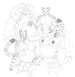 abs after_sex ahe_gao animal_genitalia anthro areola balls big_balls big_breasts big_penis breasts chubby collar cum cum_everywhere cumshot dragon egg egg_laying erection fangs feline female flared_penis foursome fur furry glasses group group_sex horn horsecock leaking line_art male mammal messy musclegut muscular muscular_male nipple_piercing nipples nude orgasm overweight penis pregnant segremores sex straight tehsean tiger tongue tongue_out