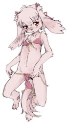 ashcozy bra canine canine clothed clothing female fur half-dressed looking_down mammal panties pink_fur plain_background solo underwear