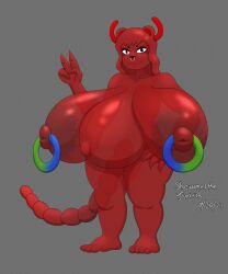 1girls 2023 4_fingers 4_toes alternate_version_available areolar_amelanism areolar_melanosis artist_name bear bear_girl big_belly big_nipples breasts commission dated female furaffinity_link gigantic_breasts gummy_creature horns huge_areolae large_areolae looking_at_viewer navel newgrounds_link nipple_piercing nipple_rings nipples no_background no_irises nose_ring nude original_character peace_sign piercing popped_navel pregnant pregnant_female pussy red_body red_hair sagging_breasts segmented_tail septum_piercing shewantsthejoystick smile solo standing tail thick thick_calves thick_thighs translucent watermark