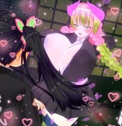 3d arms_above_head big_breasts black_hair breast_press breasts corruption custom_maid_3d_2 demon_girl demon_slayer exposed_chest female femdom femsub gigantic_breasts green_hair head_in_breasts head_in_cleavage heart horns huge_ass huge_breasts hypnotic_breasts hypnotic_smell kanao_tsuyuri kanroji_mitsuri large_breasts mitsuri_kanroji mole multicolored_eyes multicolored_hair no_bra pheromones pink_eyes pink_hair setonoyorimiti short_skirt smile sparkle uniform yuri