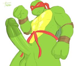 2014 3_fingers abs anthro balls bandana belt biceps big_balls big_muscles big_penis circumcised domination elbow_pads erection glans green_skin humanoid_penis hyper hyper_penis knee_pads looking_at_viewer male male_only mask muscles nude pecs penis plain_background pose raphael reptile scalie shell shiny shiny_skin solo standing taizen teenage_mutant_ninja_turtles thighs turtle white_background yellow_eyes