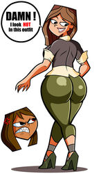 2girls angry artist_request ass bare_calves big_ass bubble_butt busty butt calves capri_pants clothing_swap cosplay courtney_(tdi) dat_ass female female_focus female_only huge_ass jealous long_hair pinup pose posing short_hair skin_tight sleeves_rolled_up speech_bubble standing taylor_(tdi) the_ridonculous_race total_drama_island voluptuous wide_hips