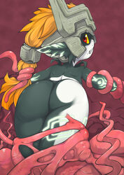 ass blonde_hair clenched_teeth female helmet imp imp_midna j7w long_hair looking_back midna red_eyes solo tentacle the_legend_of_zelda twilight_princess yellow_sclera