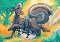 2_penises anal animal_genitalia animal_penis anthro balls big_balls big_penis bodily_fluids bondage bound canid canyne capcom collar cum cum_in_ass cum_inside duo ear_piercing facial_piercing flying_wyvern genital_fluids genitals hemipenes hi_res huge_balls huge_cock hybrid hyper hyper_balls hyper_genitalia hyper_penis inflated_belly inflation intersex intersex/male lip_piercing male mammal misfit_(misfitmephit) monster_hunter multi_genitalia multi_penis nargacuga nonbinary_(lore) palamute penetration penis piercing raised_tail salriaah scar smile smiling_at_another smiling_at_partner tail taur tongue tongue_out