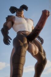 2026 2:3 2_horns 3d 3d_(artwork) 5_claws 5_fingers abs absurd_res animal_genitalia animal_penis anthro aroused athletic athletic_anthro athletic_male balls barazoku bent_legs big_balls big_horn big_muscles big_pecs big_penis big_tail blender_(artwork) blue_sclera bottomless bottomless_anthro bottomless_male brown_body brown_scales brown_spikes claws clothed clothing cloud daddyclaw_(vulgarvictor) deathclaw digital_media_(artwork) dog_tags equine_genitalia equine_penis erection fallout finger_claws fingers genitals gradient_penis head_horn hi_res horn huge_cock huge_horn huge_tail junatah looking_at_viewer looking_down looking_down_at_viewer low-angle_view male microsoft mostly_nude mostly_nude_anthro mostly_nude_male mouth_closed multicolored_body multicolored_skin muscular muscular_anthro muscular_male narrowed_eyes outside pecs penis portrait pupils reptile scales scalie seductive sharp_teeth shirt simple_background slit_pupils smile smug solo spikes spikes_(anatomy) standing tail tan_body tan_skin tank_top teeth thick_thighs three-quarter_portrait topwear two_tone_body two_tone_skin vein veiny_muscles watermark white_clothing white_shirt white_tank_top white_topwear wide_stance worm's-eye_view