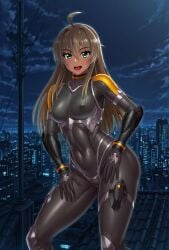 ai_generated bodysuit city curvy curvy_figure dancing dark_skin genderswap_(mtf) leotard long_hair night nipples obui_(ai_style) rule_63 sexy sexy_pose shiny shiny_clothes shiny_skin tagme taimanin_(series) taimanin_asagi_battle_arena tenma_yayoi thong twerking video wide_hips wink