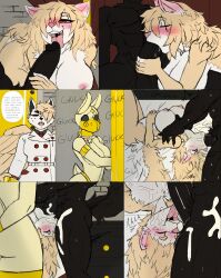 2025 adam_manchester anthro anthro_on_anthro anthro_penetrated anthro_penetrating anthro_penetrating_anthro back_wings big_breasts big_penis black_body black_fur black_hair black_penis blush bodily_fluids breasts butcher_pal canid canine canis clothing collar colored comic cum cum_in_mouth cum_inside deep_throat deepthroat dialogue digital_drawing_(artwork) digital_media_(artwork) duo english_text erection eye_through_hair eyebrow_through_hair eyebrows face_fucking fellatio female female_anthro female_penetrated fur genital_fluids genitals group hair hair_over_eye hi_res humanoid_genitalia humanoid_penis hybrid irrumatio male male/female male_anthro male_penetrating male_penetrating_female mammal mask muscular muscular_male nipples nude nude_anthro nude_female nude_male oral oral_penetration orange_eyes penetration penile penis penis_in_mouth pink_nipples procyonid raccoon red_eyes saliva servant sex solo speech_bubble tail tan_body tan_fur tan_hair text throat_swabbing tongue tongue_out translucent translucent_hair trio uniform white_body white_fur wings wolf