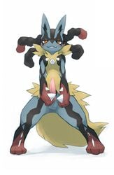 1boy balls big_penis digitigrade erection grin kemoisumi looking_down lucario male male_only mega_evolution mega_lucario nintendo penis pokemon pokemon_(species) red_eyes sharp_teeth solo spread_legs spreading teeth video_games