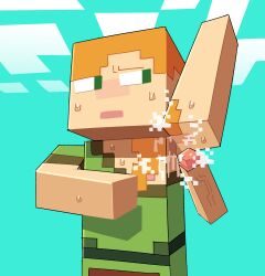 1boy 1girls alex_(minecraft) armpit_fetish armpit_sex armpits cum cum_on_armpit cum_on_breasts green_clothing lilmoonie minecraft penis red_hair square_head xbox