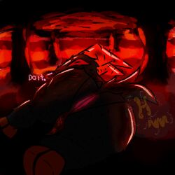 anus ass big_butt bovid caprine caprine_demon cheek_tuft commanding_viewer demon detailed_background facial_tuft feral fluffy fluffy_tail glowing glowing_anus goat goat_demon hell hooves horn hurricane_weaver lava lying male mammal offering_sex on_front red_eyes solo tail tuft