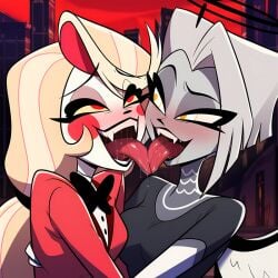 2girls ai_generated charlie_morningstar_(hazbin_hotel) cheating_girlfriend extreme_french_kiss french_kiss french_kissing hazbin_hotel kissing lesbian lesbian_kiss lute_(hazbin_hotel) making_out passionate passionate_kiss powerhouserift saliva saliva_drip saliva_string saliva_trail tagme tongue_kiss tongue_out yuri