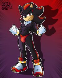1boy 4:5 anthro athletic athletic_male black_body black_nose clothed clothing crisn-black-space eulipotyphlan fist footwear fur gloves handwear hedgehog hi_res looking_at_viewer male male_only mammal muscular muscular_male navel pecs red_clothing red_speedo red_swimwear red_underwear sega shadow_the_hedgehog shoes smile solo sonic_(series) sonic_the_hedgehog_(series) speedo standing swimwear topless underwear white_body white_fur
