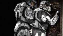 2014 3d animated armor ass cum cum_inside erection faceless faceless_character faceless_male female halo_(series) hi_res human male mammal penetration penis plain_background sex source_filmmaker spartan spartan_(halo) standing straight zeog