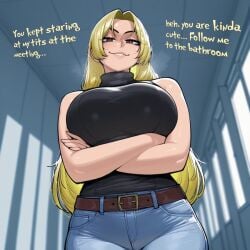 ai_generated female indoors jeans jujutsu_kaisen large_breasts larger_female milf villylok21 yuki_tsukumo