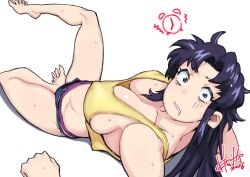 1girls asian asian_female big_breasts black_hair cleavage drool exposed_cleavage exposed_panties female female_focus female_only hi_res high_quality high_resolution highres hori_shin_(horishin1986) horishin1986 jean_shorts large_breasts light-skinned_female light_skin long_hair looking_at_viewer misato_katsuragi neon_genesis_evangelion nipple_bulge nipple_outline nipples nipples_visible_through_clothing pale-skinned_female pale_skin panties short_shorts shorts solo solo_female solo_focus tank_top top_view