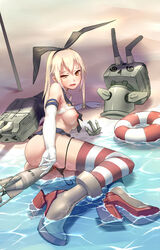 >_< @_@ anchor beach black_panties blonde_hair breasts brown_eyes da_mao_banlangen elbow_gloves ex_azusa female gloves hairband high_heels highres kantai_collection long_hair looking_at_viewer nipples object_insertion open_mouth panties personification pussy rensouhou-chan shimakaze_(kantai_collection) striped striped_legwear tears thighhighs torpedo underwear vaginal_insertion vaginal_penetration water white_gloves