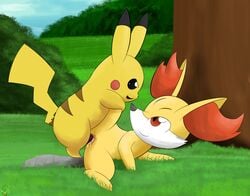 2014 arti4000 cum cum_in_pussy cum_inside duo eye_contact female fennekin feral feral_on_feral fox fur hi_res interspecies male nintendo penetration penis pikachu pokemon pokemon_(species) pussy red_eyes rock sex straight vaginal_penetration video_games