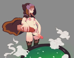 1futa breasts brown_hair cape disembodied_penis erection futa_only futanari handjob hood human intersex intersex_only jacqli large_penis long_hair masturbation navel nipples panties penis red_eyes small_breasts solo standing thighhighs veins veiny_penis witch