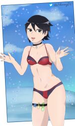 bikini black_eyes black_hair boruto:_naruto_next_generations boruto:_two_blue_vortex condom female girl legs naruto sarada_uchiha sheong_wong short_hair smile uchiha_sarada