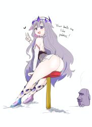 ass clothed clothing color crystal_feet dialogue edit edited feline hair hololive hololive_english hololive_english_-advent- hololive_japan humanoid koseki_bijou mammal mammal_humanoid moai monochrome pupils simple_shading sinensian sketchcolor smile stool text thick_thighs virtual_youtuber