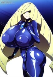 ai_generated big_breasts blonde_hair bodysuit breasts creatures_(company) female game_freak gamefreak huge_breasts large_breasts long_hair lusamine_(pokemon) nintendo pokemon pokemon_sm solo