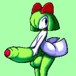 1:1 amphlow anthro balls big_balls big_penis collar digital_media_(artwork) flygon_(artist) foreskin generation_3_pokemon genitals green_body huge_balls huge_cock hyper hyper_balls hyper_genitalia hyper_penis kirlia looking_back male male_kirlia nintendo partially_retracted_foreskin penis pixel_(artwork) pokemon pokemon_(species) solo