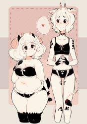 1girls 2girls anthro antlers belly bra breasts chubby chubby_female cleavage darklephise fat female_focus female_only giraffe giraffe_girl hands_together heart hips lamb lamb_girl lingerie lingerie_only looking_at_another panties shorter_female stomach taller_girl thick_thighs thighs thought_bubble underwear white_hair