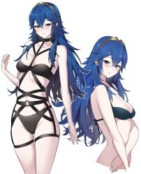 1girls ameno_(a_meno0) blue_eyes blue_hair blush cleavage female female_only fire_emblem fire_emblem_awakening lingerie lingerie_bra lingerie_only long_hair looking_at_viewer lucina_(fire_emblem) nintendo simple_background small_breasts solo solo_female tiara white_background