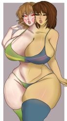 big_ass big_breasts big_butt big_thighs bikini chara_(undertale) conjoined frisk_(undertale)