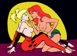 2girls arm arm_support arms art artist_request back bare_legs bare_shoulders barefoot batman:_the_animated_series batman_(series) black_lipstick blonde_hair bodysuit breasts breasts_out chin_grab cleavage dc_comics dcau eye_contact feet female female_only harleen_quinzel harley_quinn harley_quinn_(classic) human imminent_kiss kneeling large_breasts legs lips lipstick long_hair looking_at_another makeup multiple_girls neck nipples off_shoulder open_bodysuit open_clothes orange_hair pink_lipstick poison_ivy poison_ivy_(dcau) short_hair sideboob sitting smile tied_hair topless twintails undressing yuri