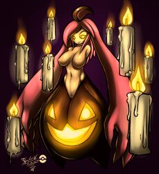 breasts candle female glowing glowing_eyes gourgeist mn_xenx nintendo nipples pokemon pussy video_games