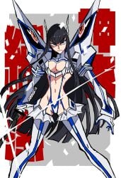 1girls black_hair blue_eyes breasts junketsu kill_la_kill kiryuuin_satsuki large_breasts long_hair potomithu revealing_clothes seamed_legwear thighhighs