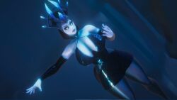 1girl 1girls 3d 3d_(artwork) 3d_render crown dress fortnite fortnite:_battle_royale glowing_eyes goth helmet ice_queen_(fortnite) latex latex_sleeves minidress miniskirt nail_polish nails pantyhose queen sonicfreak