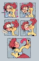 bestiality_kiss blush canid canine canis domestic_dog duo feral french_kissing garfield_(series) human jon_arbuckle kissing long_tongue male male/male mammal odie paws,_inc. tongue tully_(artist) zoophilia