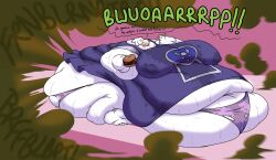 batspid2 belching burger burping clothes dialogue fart farting female gas hyper hyper_ass hyper_belly hyper_breasts hyper_fat morbidly_obese morbidly_obese_female overweight overweight_female slob solo stained_clothes sweat sweat_stain sweating sweaty sweaty_body toriel undertale wardrobe_malfunction