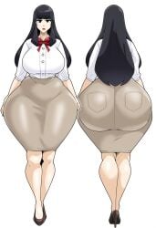 back_view bottom_heavy curvy_hips female formal_wear front_view hi_res hip_dips hips_wider_than_shoulders light-skinned_female office_lady original_character skirt