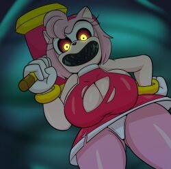 amy_rose anthro breasts furry hammer hedgehog panties pink_fur possessed possessed_amy_rose ripped_clothing sega someth1ngoranother sonic_(series) tagme