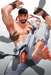 abs ai_generated anus ass balls bara beard biceps big_balls big_penis capcom erection gay male male_nipples male_only manly muscular_male nipples nude pecs penis ryu_(street_fighter) street_fighter street_fighter_6 wankyc