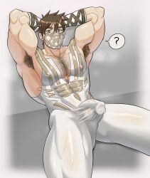 1boy abs armpit_hair balls_under_clothes bara biceps big_bulge bulge covered_nipples eikthyrnir_(fire_emblem) fire_emblem fire_emblem_heroes male male_only manly mask muscular_male pecs penis_outline penis_under_clothes sweat sweating zephdotpng