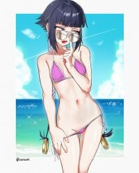 beach belly belly_button bikini bleach bleach:_the_thousand-year_blood_war female female_only girl navel only_female petite petite_body petite_breasts petite_female petite_girl short_hair soifon tomboy waligner