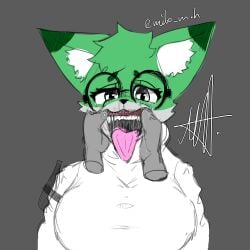 anthro big breasts breasts character_mint clothes female furry furry_ears furry_female glasses green_body green_fur green_hair large_breasts milo_m.h mint mouth_hold oc open_mouth open_mouth original original_character original_characters sweater tear tearing_up tears