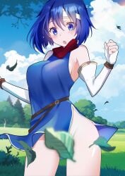 1girls :o accidental_exposure azchemist blue_eyes blue_hair bottomless catria_(fire_emblem) censored convenient_censorship embarrassed female fire_emblem fire_emblem:_mystery_of_the_emblem fire_emblem:_shadow_dragon_and_the_blade_of_light hairband large_breasts nintendo no_panties solo solo_female sweatdrop thighs wind_lift