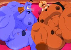 3boys 4boys aladdin aladdin_(1992_disney_film) anal anus ass bara bara_tiddies bara_tits big_chest big_pecs blue_skin body_hair daddy_penetrated ducka-98 gay genie genie_(aladdin) group_sex leg_up legs_apart male_focus male_only man_boobs man_breasts moobs muscle_bottom muscular_bottom naughty_face nude pecs penis piercing presenting_ass razoul seductive_look sweat testicles yaoi