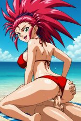 ai_generated anus ass_grab beach bikini green_eyes nyymiai red_hair spiky_hair tenchi_muyo! vaginal_penetration vaginal_penetration washu_hakubi