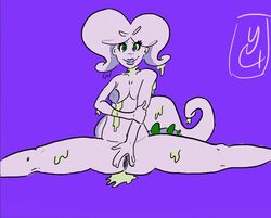 2014 anthro ass big_breasts breasts chubby dragon female goodra looking_at_viewer nintendo nipples nude plain_background pokemon pokemon_(species) pussy slime smile solo video_games yugklabs