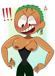 1boy blush breasts male male_only one_piece pecs roronoa_zoro small_waist supagross