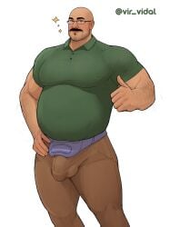 1boy balls_under_clothes bara beard biceps big_bulge bulge chubby clothing daddy flaccid huge_bulge male male_only manly mature_male moustache muscular_male penis_outline penis_under_clothes solo solo_male tight_clothing vir_vidal