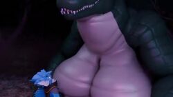 3d alsnapz alsnapz_(alsnapz) anthro big_breasts bigger_pred burp crocodile giantess huge_breasts hyper_breasts massive_breasts mawplay mawshot size_difference steam tagme throat_bulge video vore